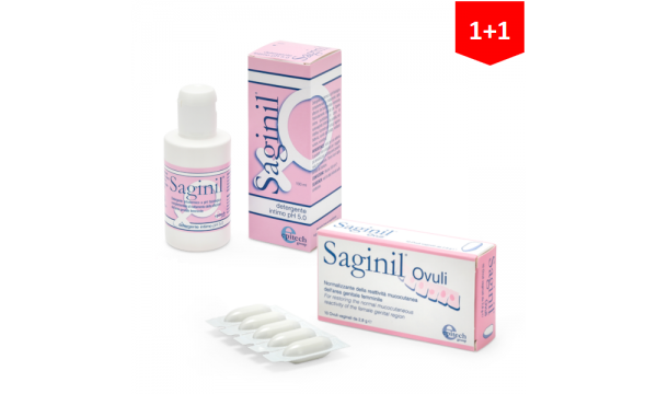 SAGINIL ovulės moterims + SAGINIL prausiklis moterims (2 pakuotės už 19.90 EUR)